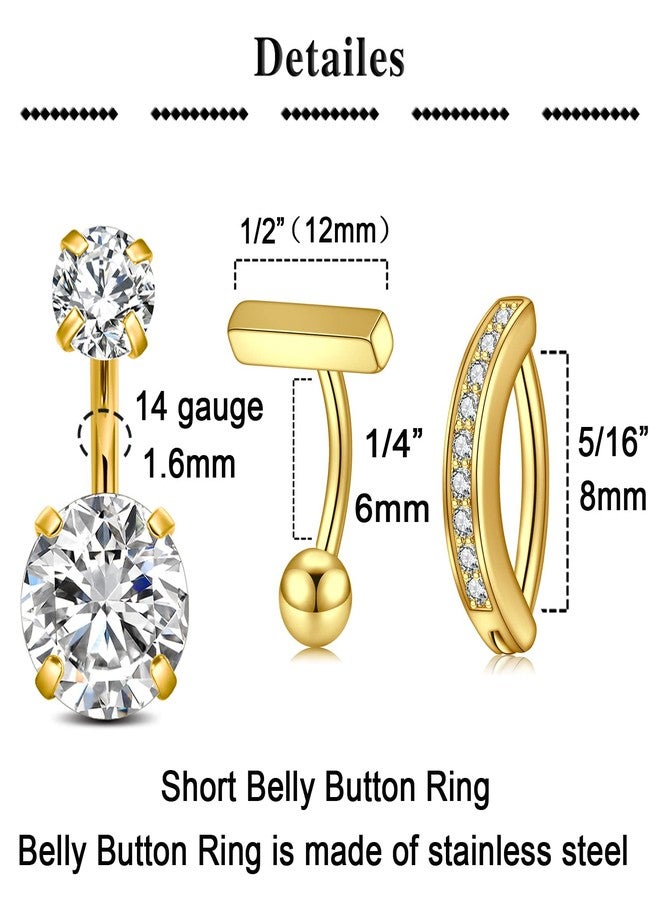 QWALIT مجموعة حلقات سرة ذهبية قصيرة من كواليت، 6 قطع، 6 مم: تصميم كلاسيكي وبسيط، مزودة بآلية ضغط، مصنوعة من الفولاذ الجراحي، عيار 14، طول 6 مم، وزن 0.009 كجم - Image 2